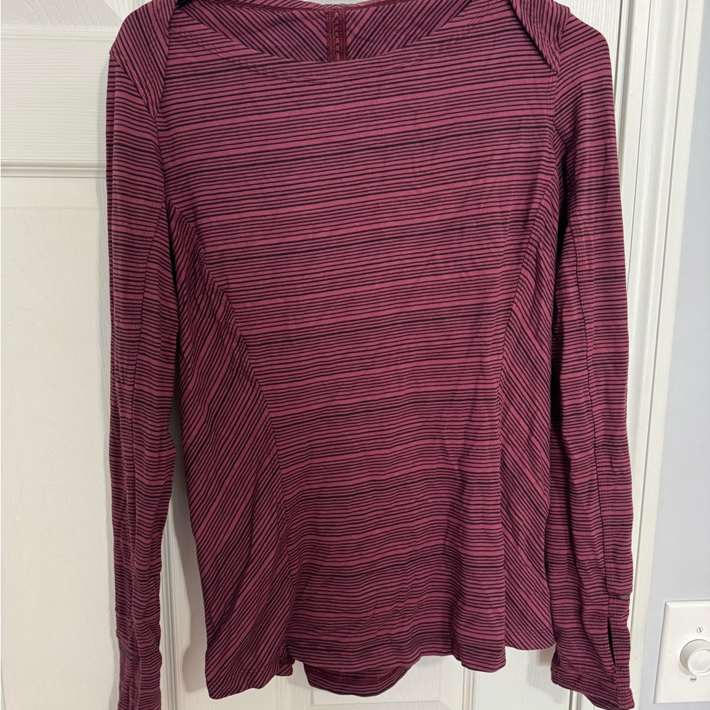 lululemon athletica Red and Black Striped Long Sleeve Top